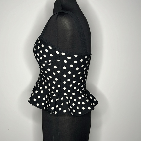 EXPRESS Women’s Black White Polka Dot Peplum Top Size S - Picture 5 of 8
